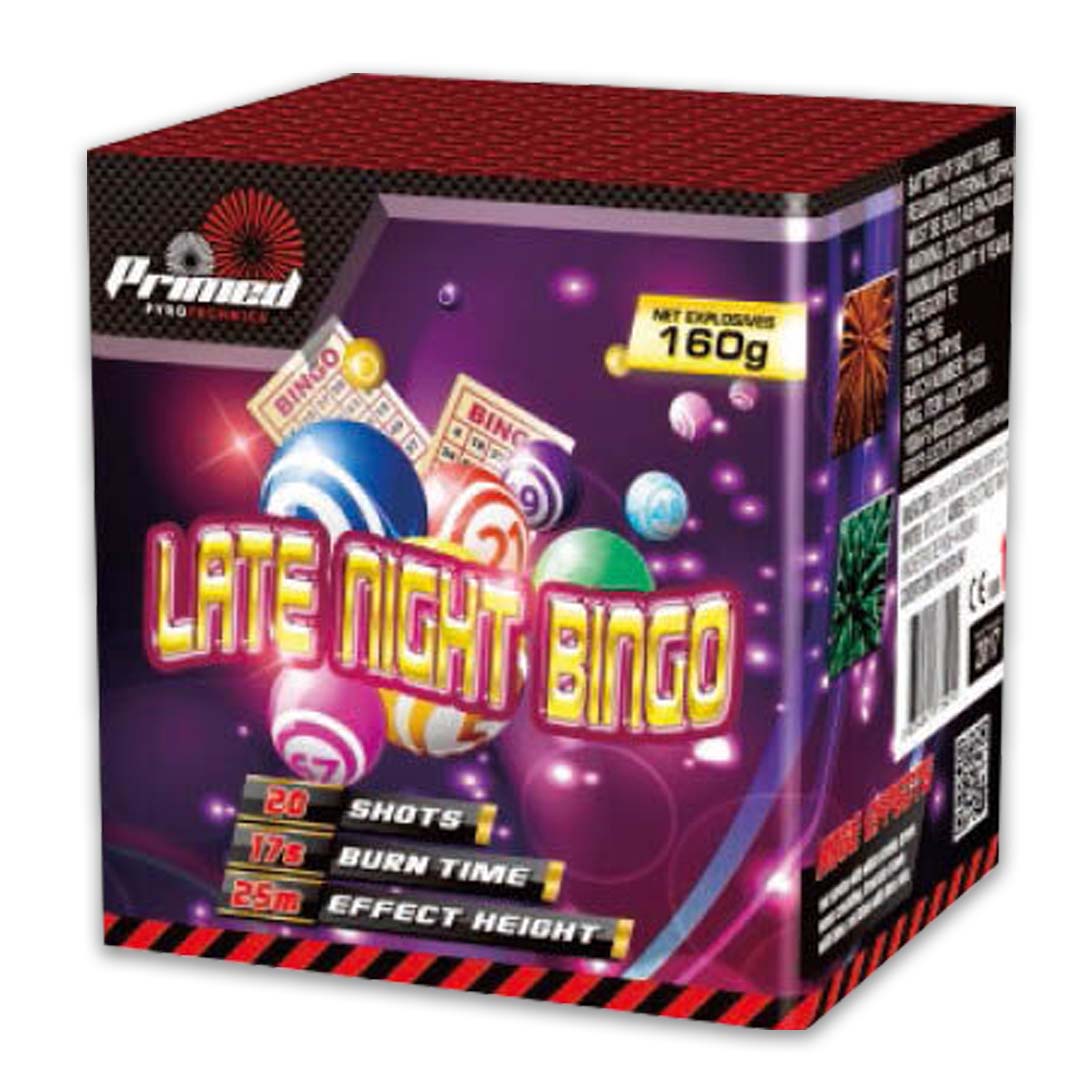 Late night bingo by primed pyrotechnics